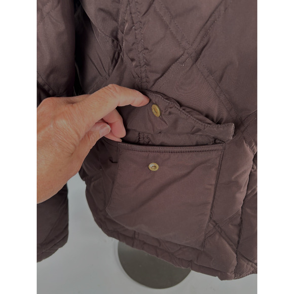 Lands End Down Jacket Womens Large 14-16 Brown Down Filled Zip Up Coat Fur Hood - Picture 6 of 14